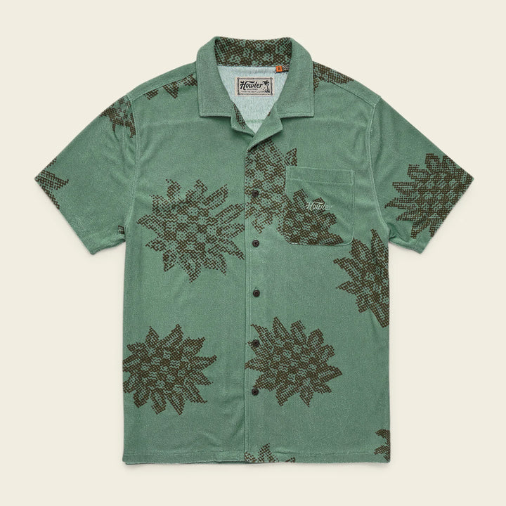 Howler Bros Palapa Terry Shirt: Sunflower Pixels - Granite Green