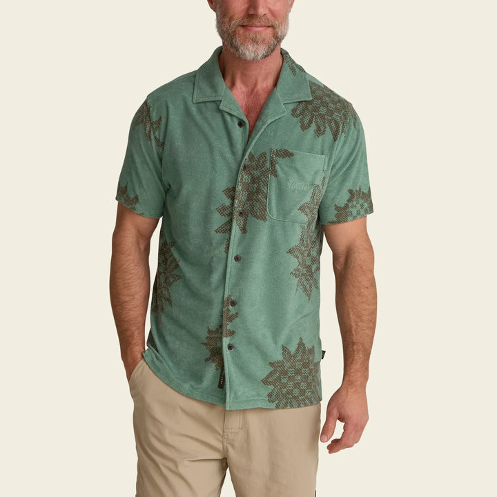 Howler Bros Palapa Terry Shirt: Sunflower Pixels - Granite Green