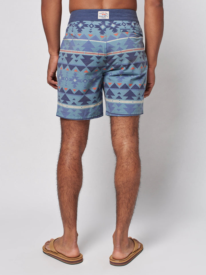 Faherty Doug Good Feather Boardshort (7" Inseam): Six Rivers Turquoise