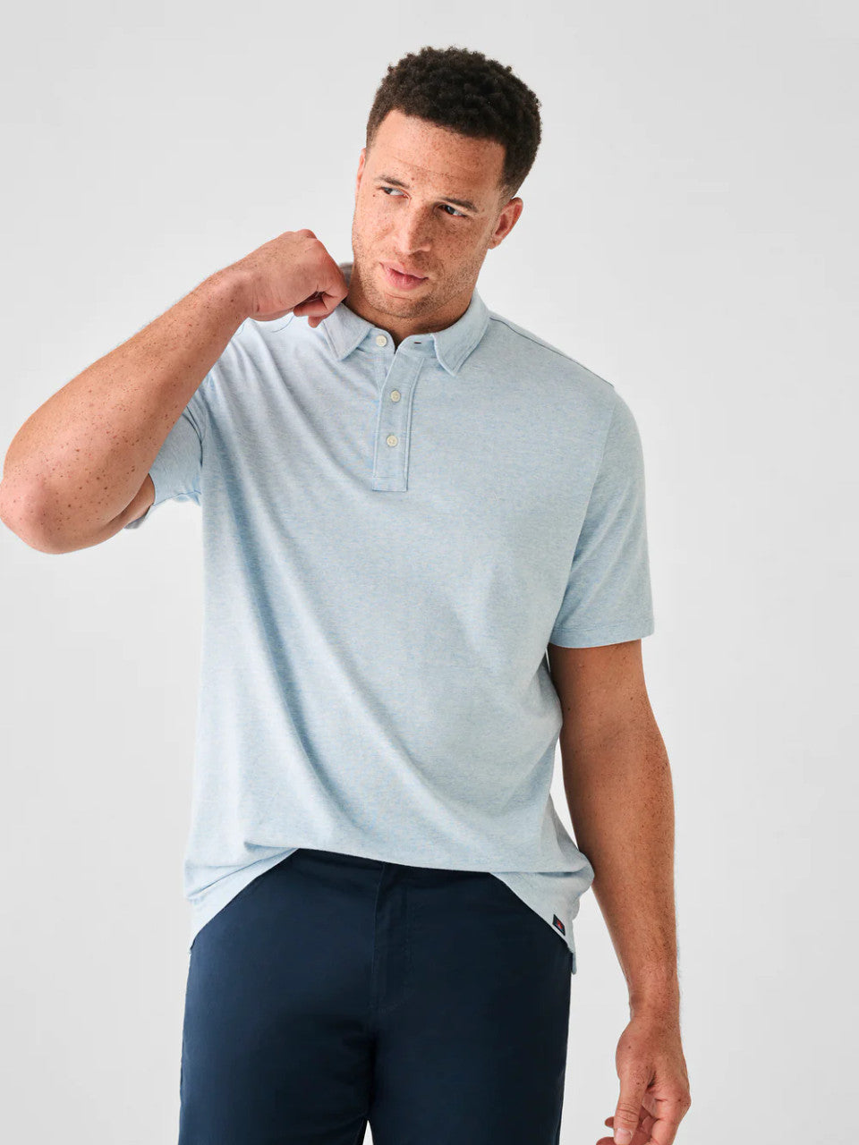 Faherty Movement™ Short-Sleeve Polo: Cardiff Blue Heather