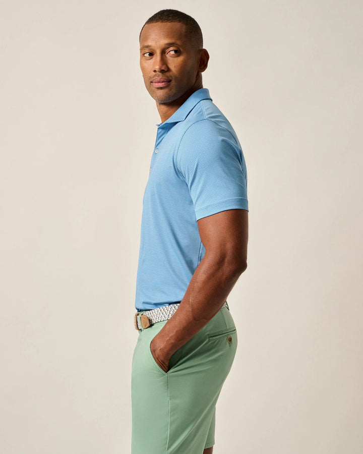 Johnnie-O Lyndonn Striped Jersey Performance Polo:  Barrels Blue and Seychelles