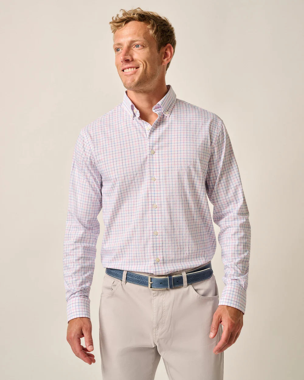 Johnnie-O Everyday Performance Button Up Shirt - Paddock Tattersall: Porto Pink