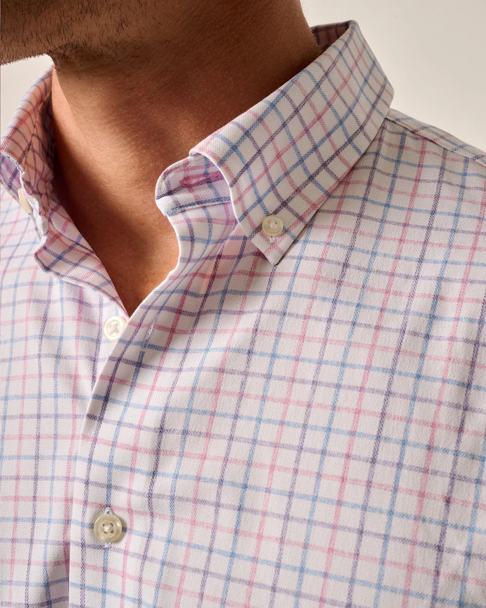 Johnnie-O Everyday Performance Button Up Shirt - Paddock Tattersall: Porto Pink