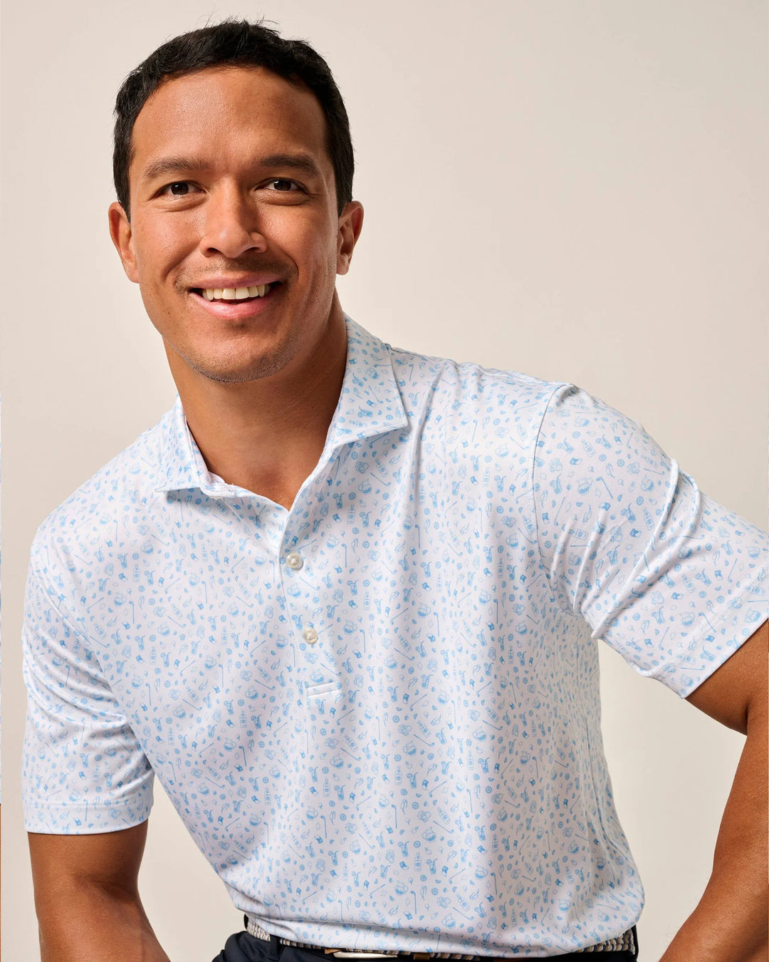 Johnnie-O Performance Jersey Polo - Juice Print: Maliblu