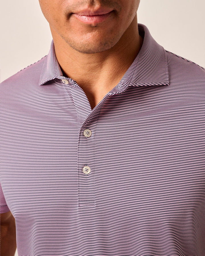 Johnnie-O Lyndonn Striped Jersey Performance Polo:  Navy/Porto Pink