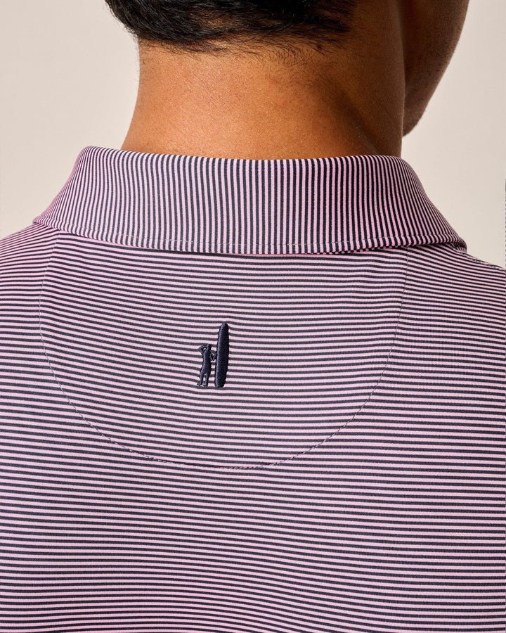 Johnnie-O Lyndonn Striped Jersey Performance Polo:  Navy/Porto Pink