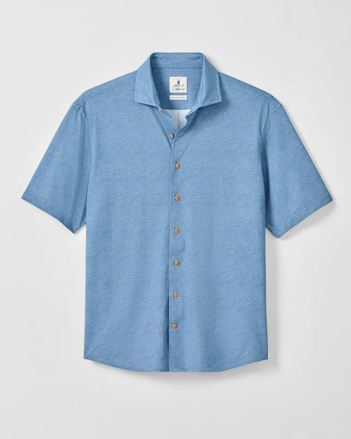Johnnie-O Printed Mesh Short Sleeve Button Down Shirt - Breck Printed Solid Knit: Sound Side