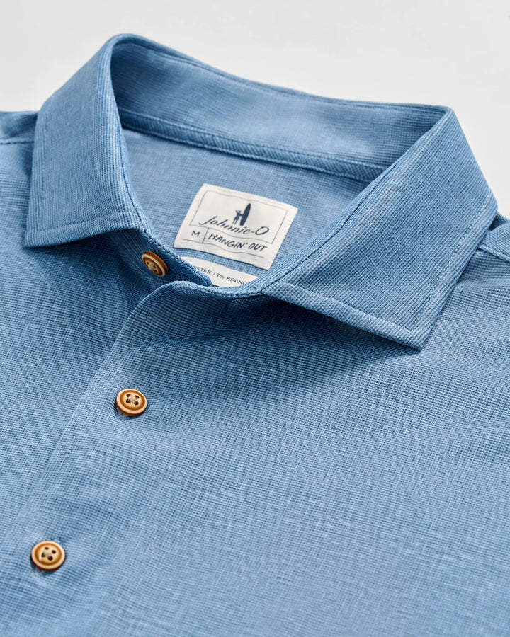 Johnnie-O Printed Mesh Short Sleeve Button Down Shirt - Breck Printed Solid Knit: Sound Side