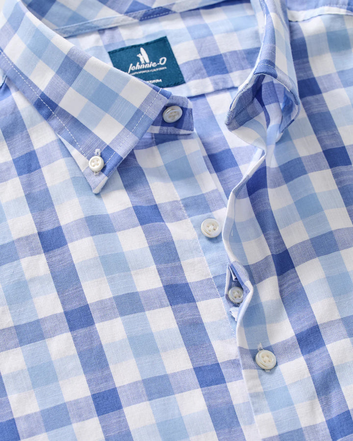 Johnnie-O Slub Cotton Button Down Shirt - Candler Exploded Check: Maliblu