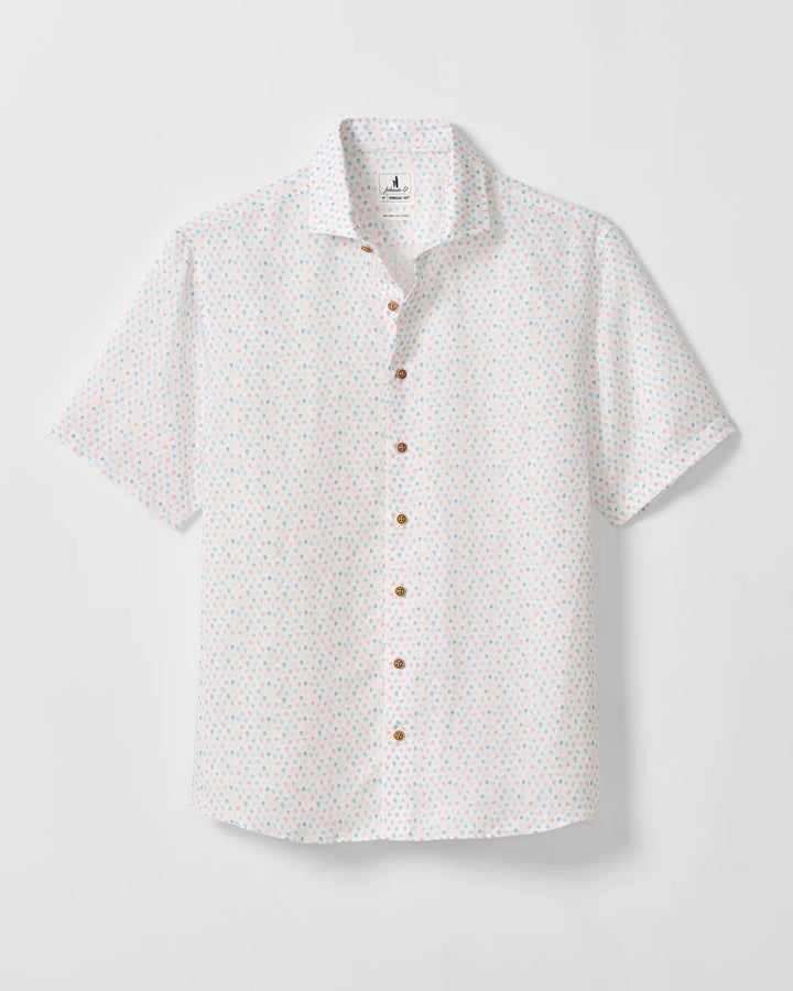 Johnnie-O Linen Blend Short Sleeve Button Down Shirt - Cash Bar Print: White