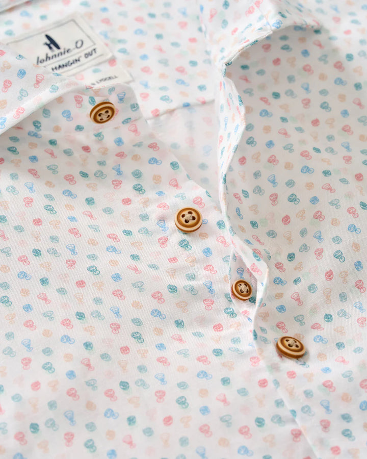 Johnnie-O Linen Blend Short Sleeve Button Down Shirt - Cash Bar Print: White
