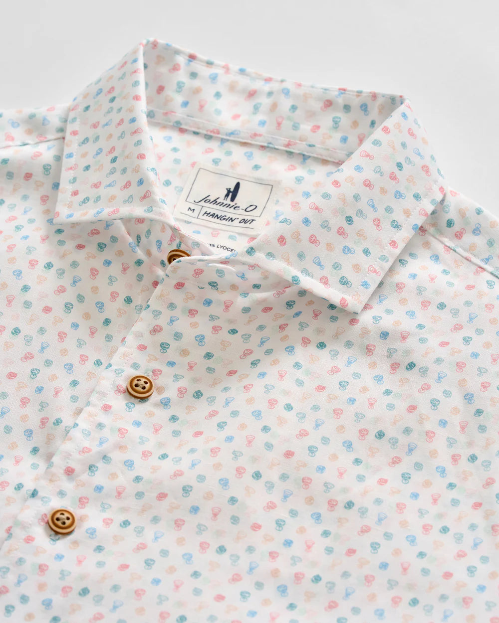Johnnie-O Linen Blend Short Sleeve Button Down Shirt - Cash Bar Print: White