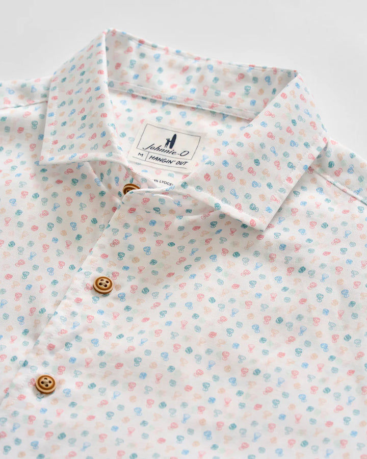 Johnnie-O Linen Blend Short Sleeve Button Down Shirt - Cash Bar Print: White
