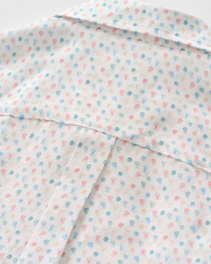 Johnnie-O Linen Blend Short Sleeve Button Down Shirt - Cash Bar Print: White