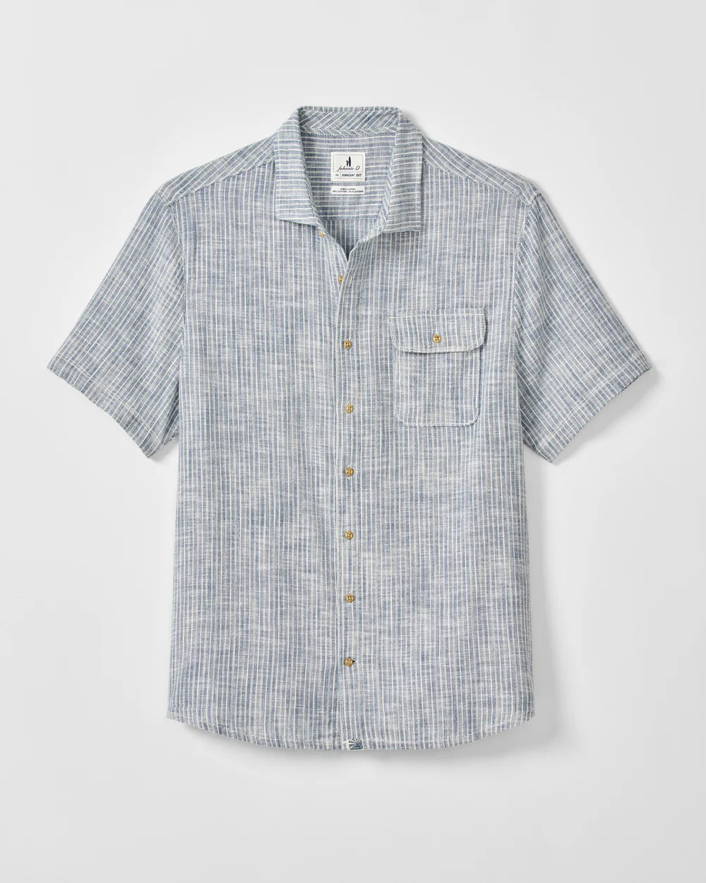 Johnnie-O Short Sleeve Cotton Blend Button Down Shirt - Ennis Indigo Dyed Stripe: Indigo