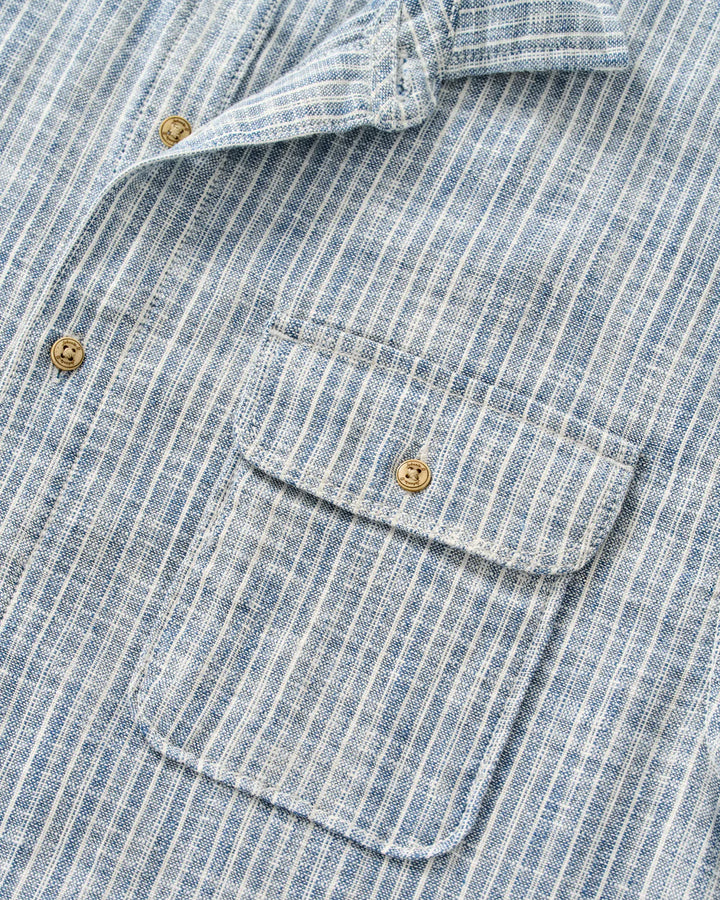 Johnnie-O Short Sleeve Cotton Blend Button Down Shirt - Ennis Indigo Dyed Stripe: Indigo