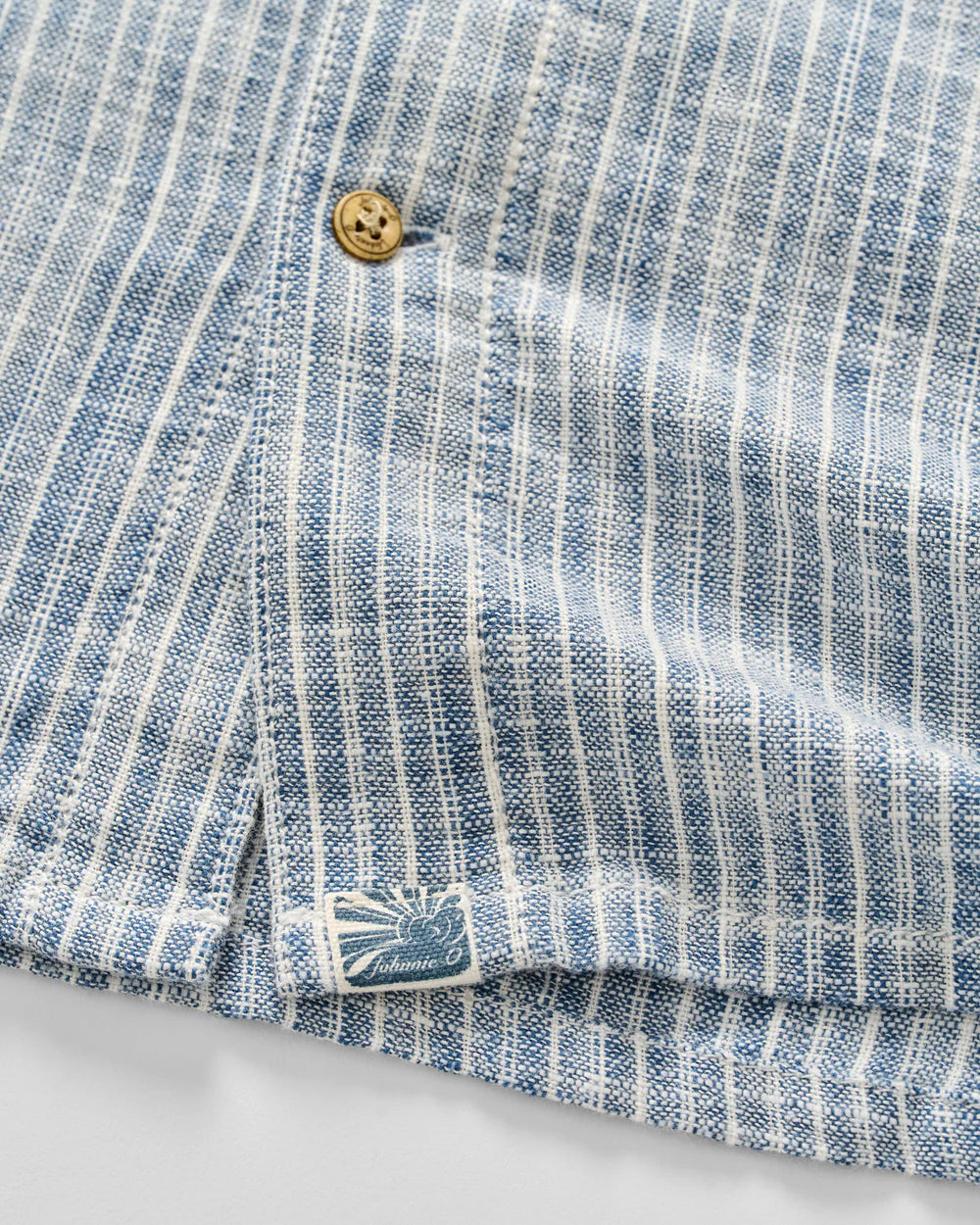 Johnnie-O Short Sleeve Cotton Blend Button Down Shirt - Ennis Indigo Dyed Stripe: Indigo