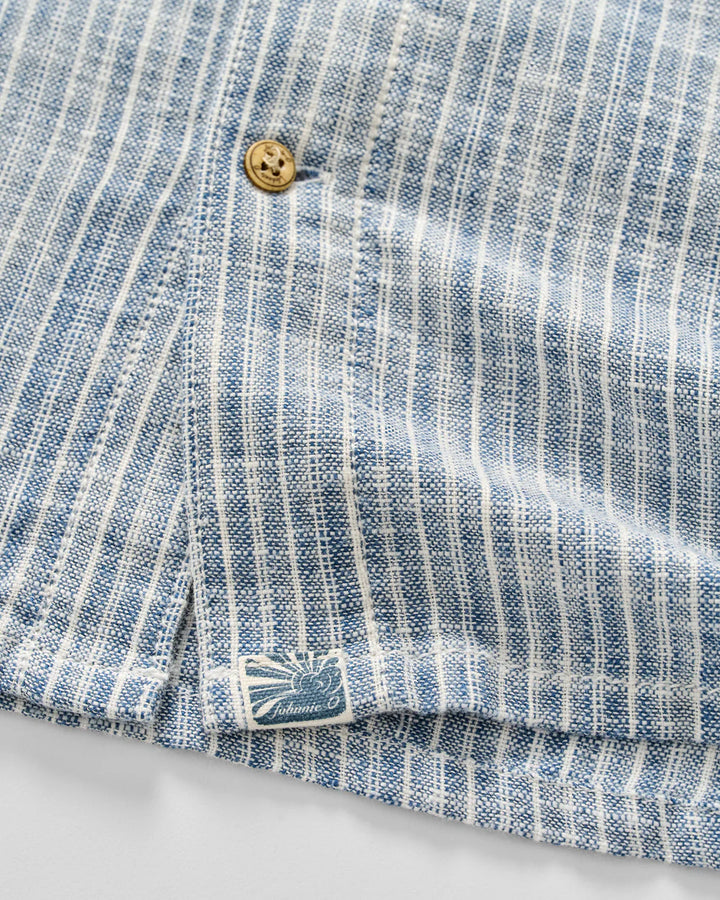 Johnnie-O Short Sleeve Cotton Blend Button Down Shirt - Ennis Indigo Dyed Stripe: Indigo