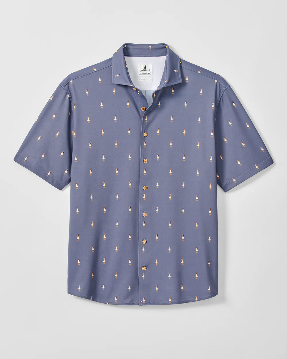 Johnnie-O Printed Mesh Short Sleeve Button Down Shirt - Hula Dance Print: Navy