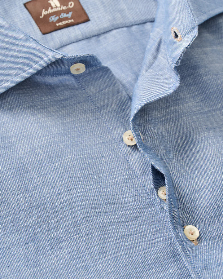 Johnnie-O Linen Blend Button Down Shirt - Chambray Solid: Laguna Blue