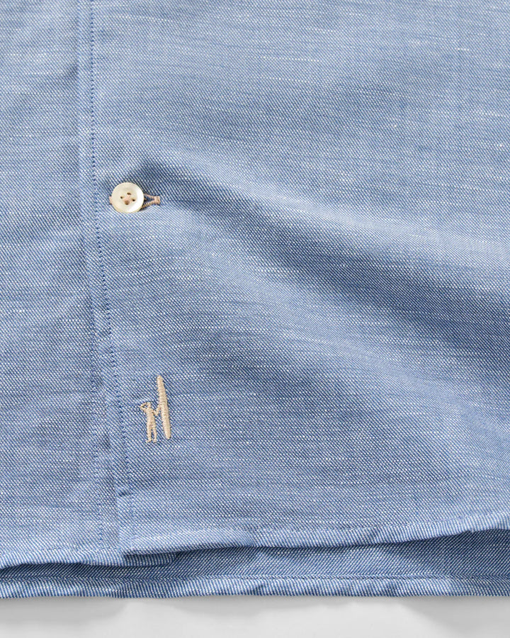 Johnnie-O Linen Blend Button Down Shirt - Chambray Solid: Laguna Blue