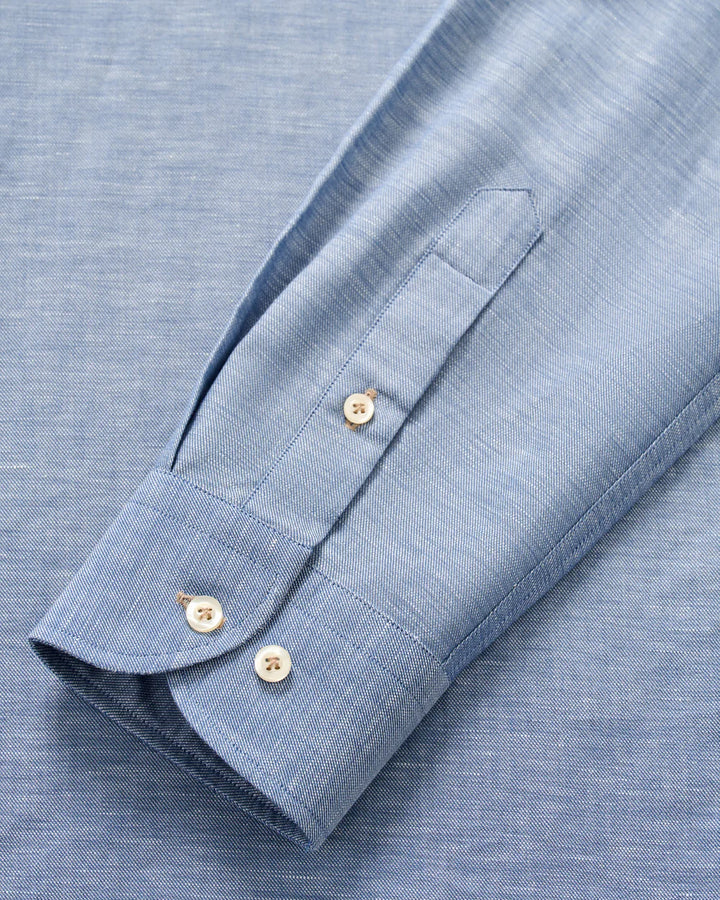 Johnnie-O Linen Blend Button Down Shirt - Chambray Solid: Laguna Blue