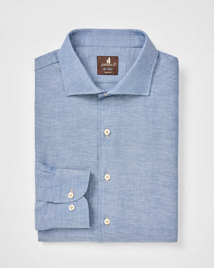 Johnnie-O Linen Blend Button Down Shirt - Chambray Solid: Laguna Blue