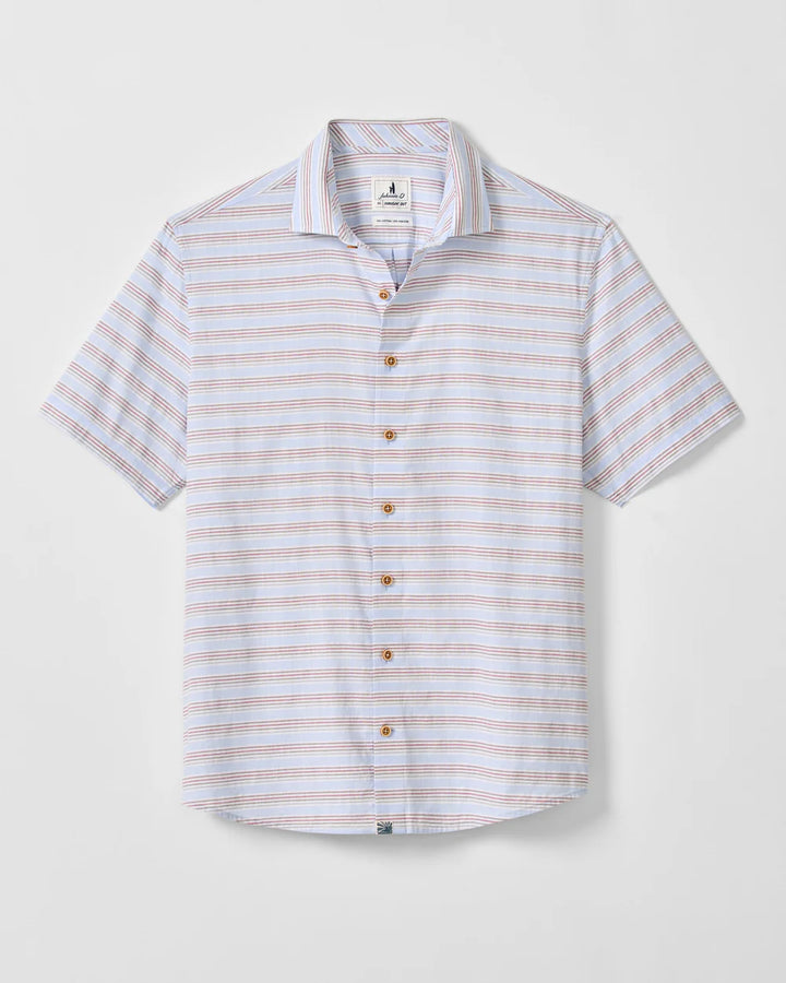 Johnnie-O Cotton Blend Short Sleeve Button Down Shirt - Leander Printed Slub Cotton: Gulf Blue