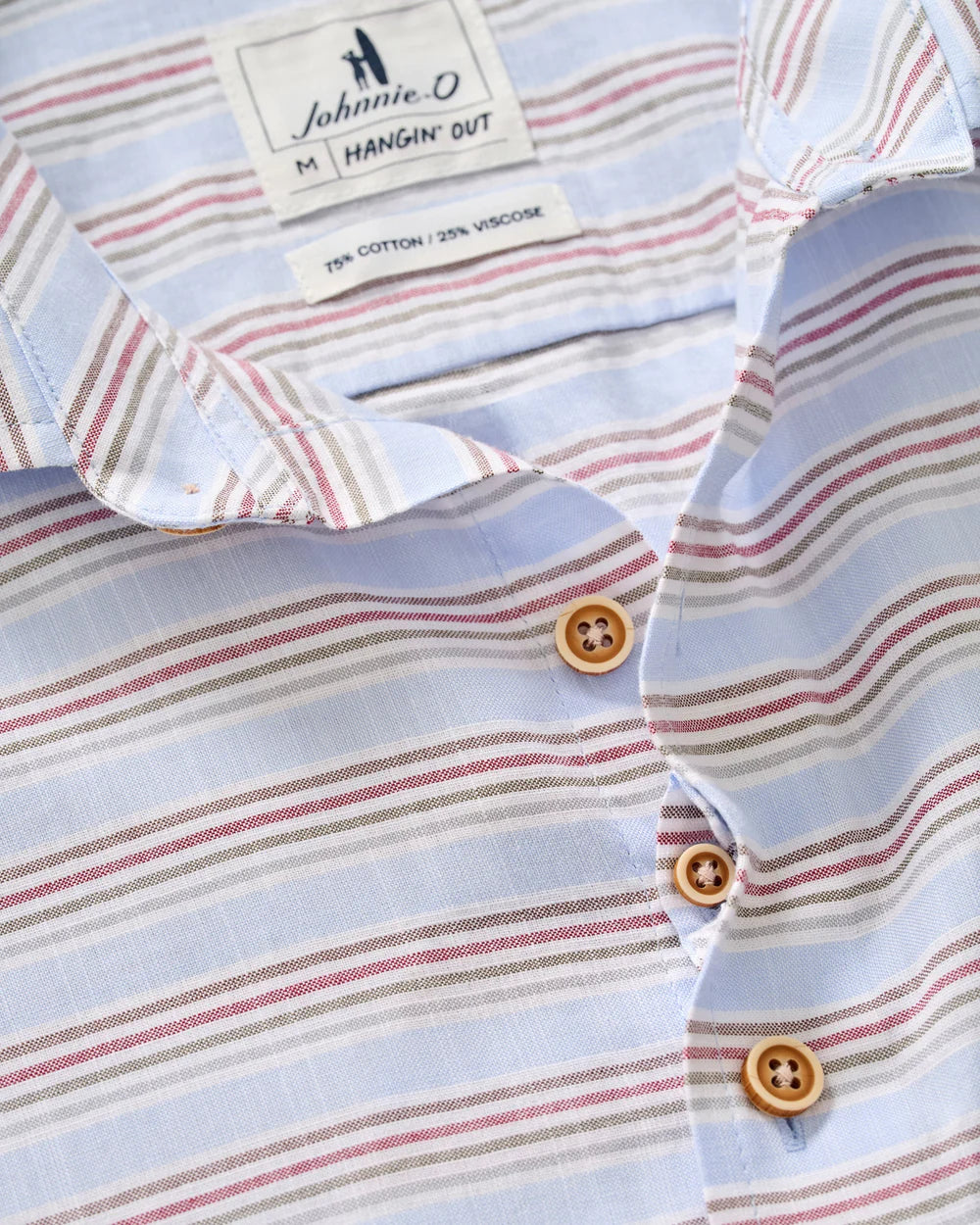 Johnnie-O Cotton Blend Short Sleeve Button Down Shirt - Leander Printed Slub Cotton: Gulf Blue