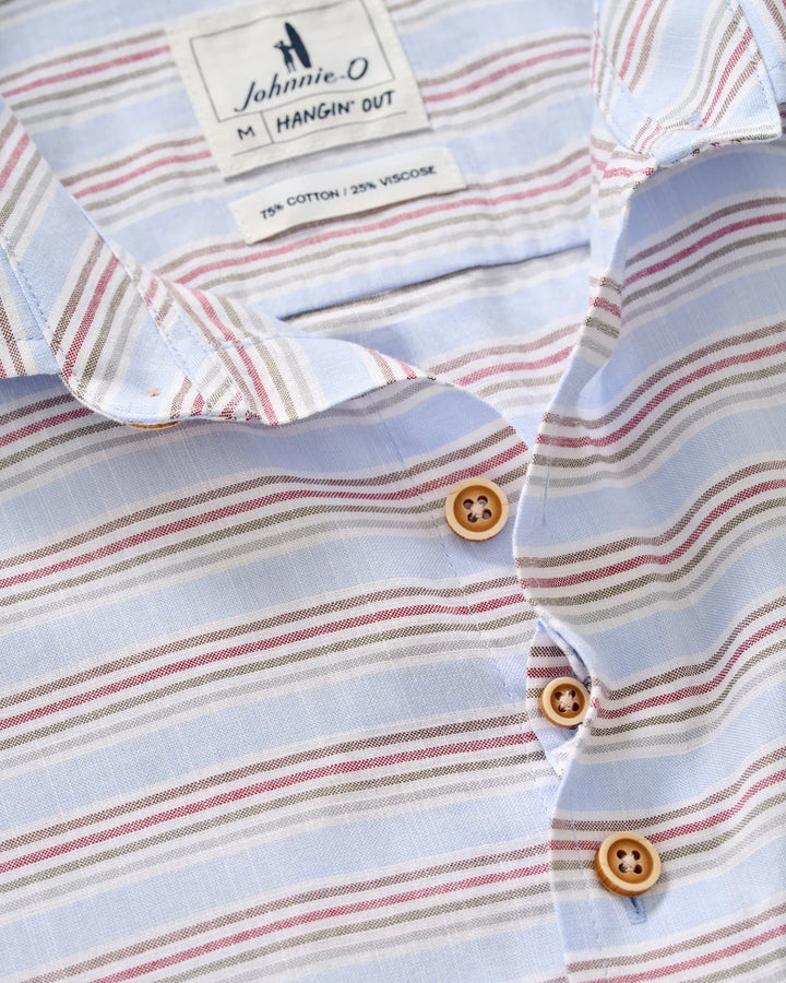 Johnnie-O Cotton Blend Short Sleeve Button Down Shirt - Leander Printed Slub Cotton: Gulf Blue