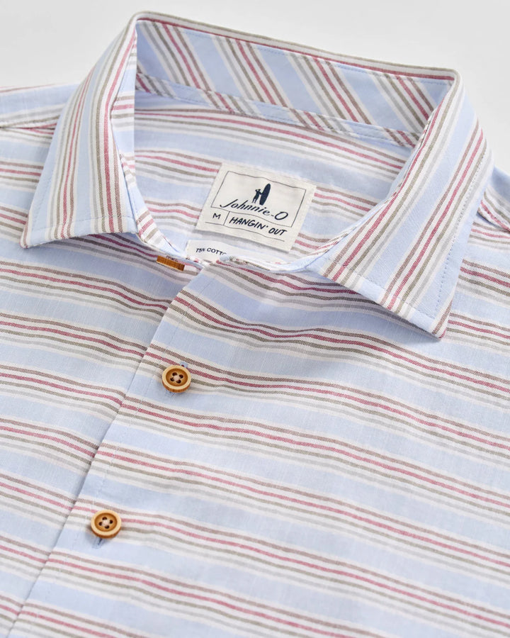 Johnnie-O Cotton Blend Short Sleeve Button Down Shirt - Leander Printed Slub Cotton: Gulf Blue