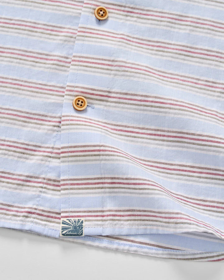 Johnnie-O Cotton Blend Short Sleeve Button Down Shirt - Leander Printed Slub Cotton: Gulf Blue