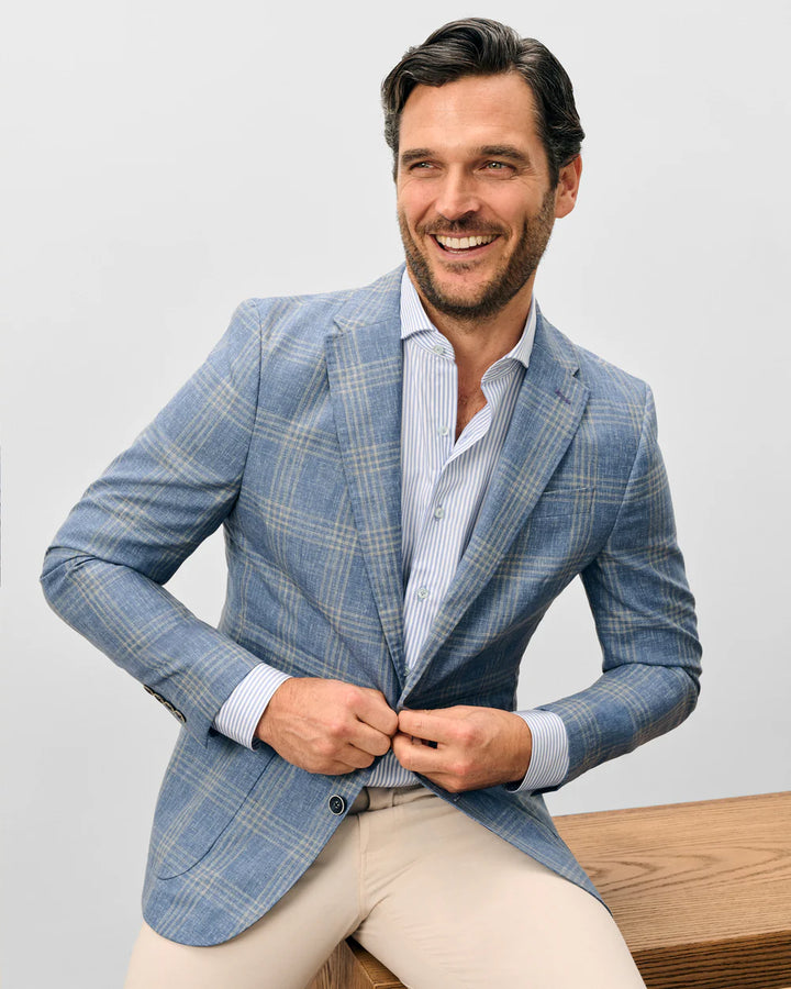 Johnnie-O Wool Sport Coat - Barney Woven Wool Pane: Maliblu