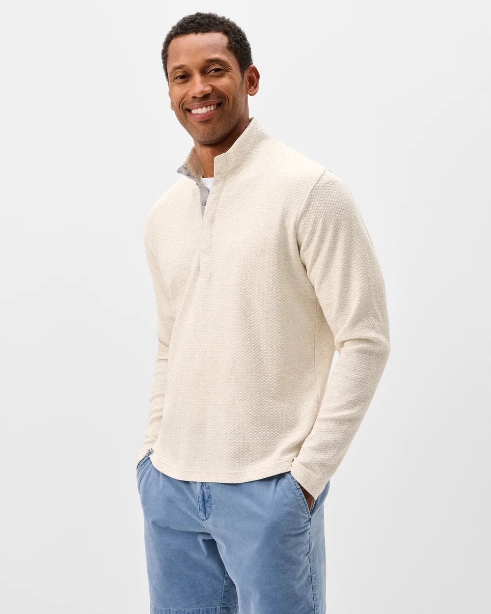 Johnnie-O Ransel Hidden Snap Pullover: Cream
