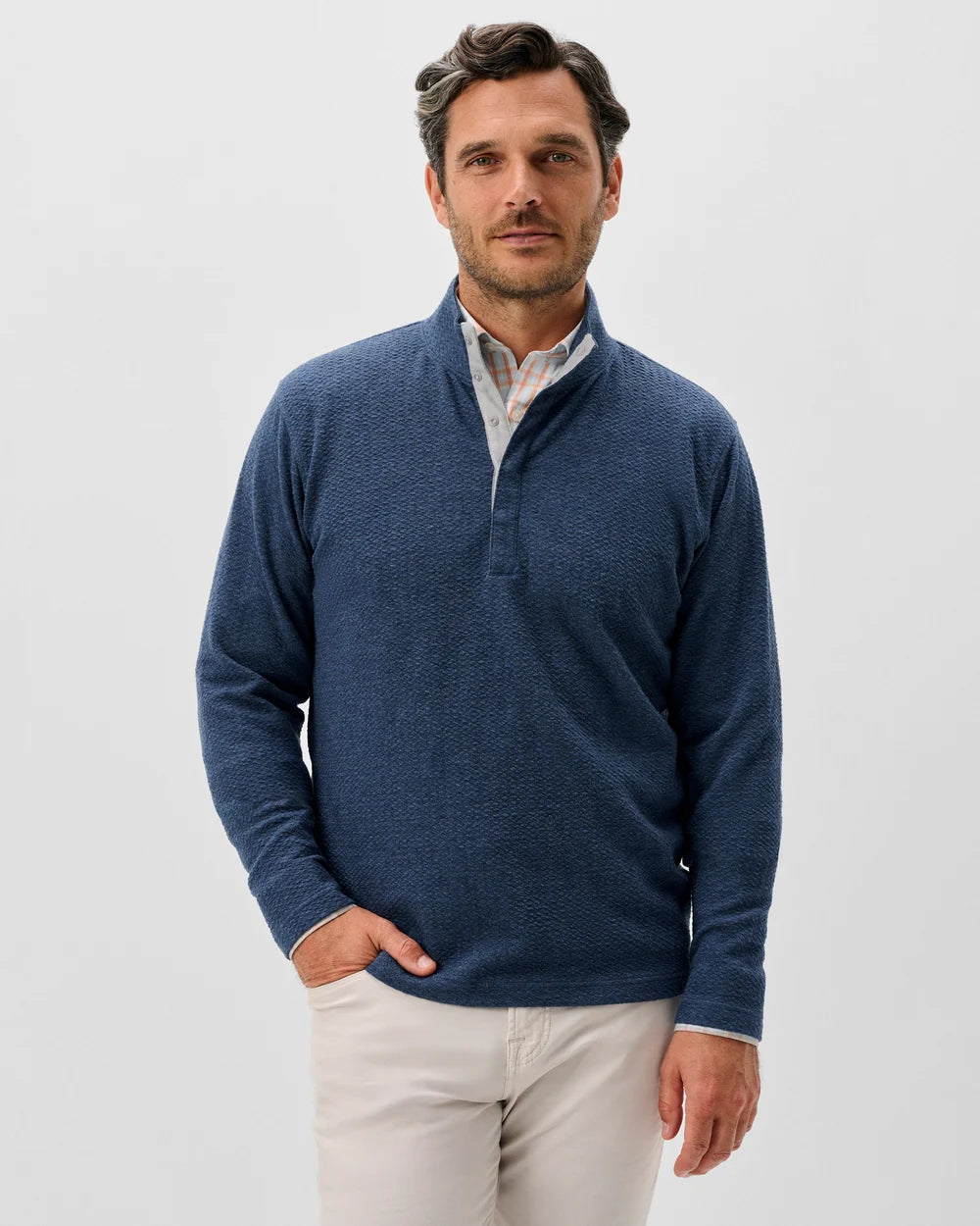 Johnnie-O Ransel Hidden Snap Pullover: Navy