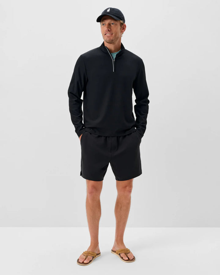 Johnnie-O Hoppin Ribbed Knit Performance 1/4-Zip Pullover: Black
