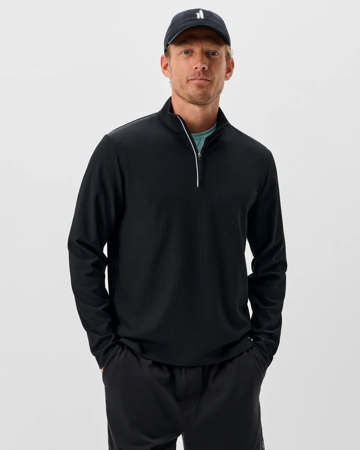 Johnnie-O Hoppin Ribbed Knit Performance 1/4-Zip Pullover: Black