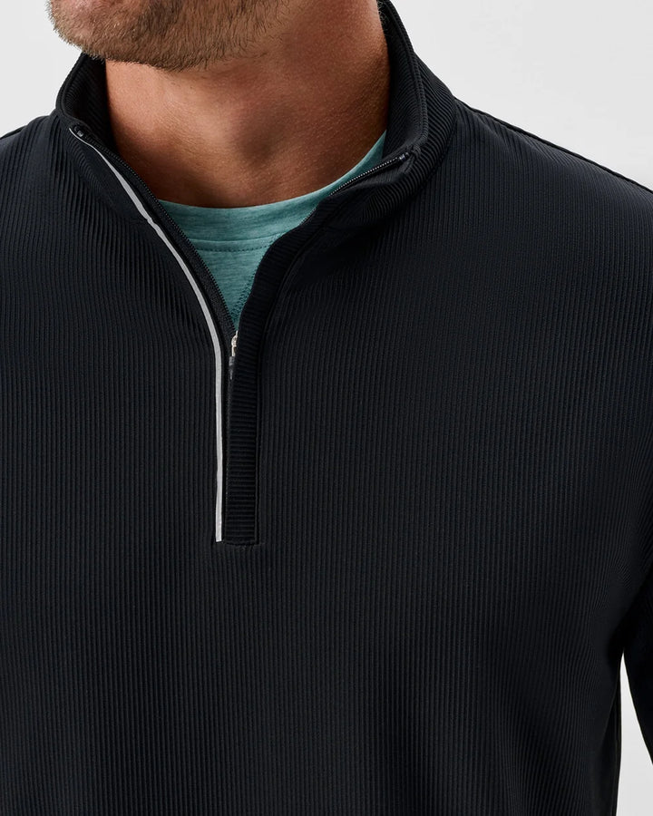 Johnnie-O Hoppin Ribbed Knit Performance 1/4-Zip Pullover: Black