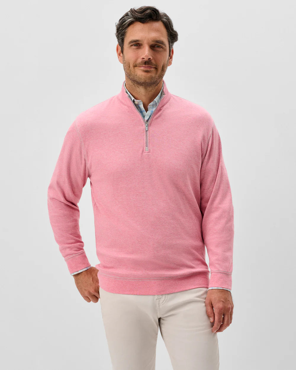 Johnnie-O Hanks Lightweight Textured 1/4 Zip Pullover: Berry