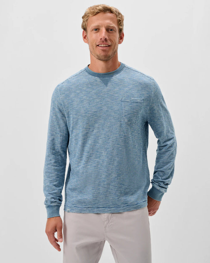 Johnnie-O Spurlin Indigo Jersey Crewneck Long Sleeve T-shirt: Indigo