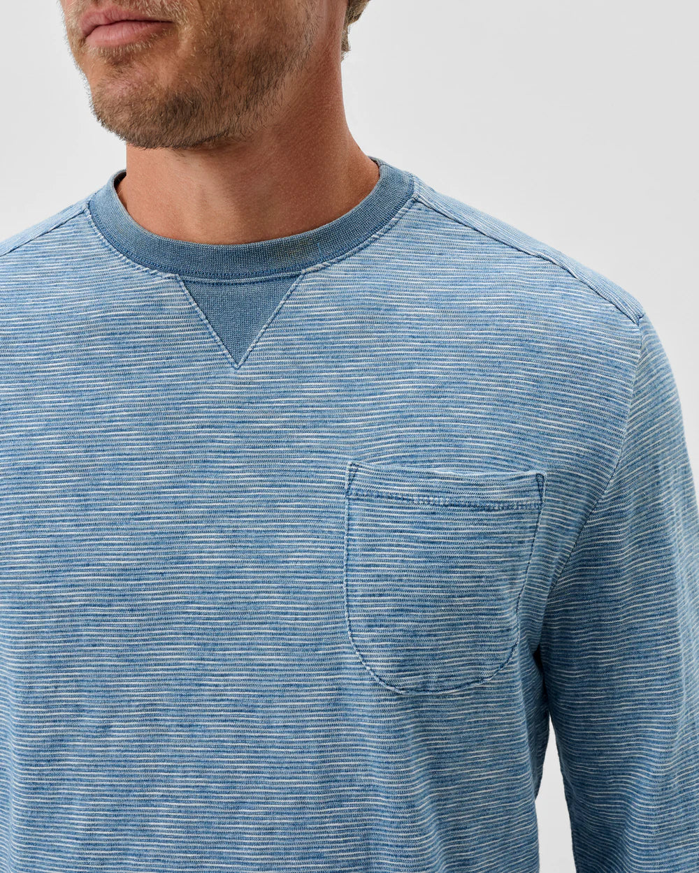 Johnnie-O Spurlin Indigo Jersey Crewneck Long Sleeve T-shirt: Indigo