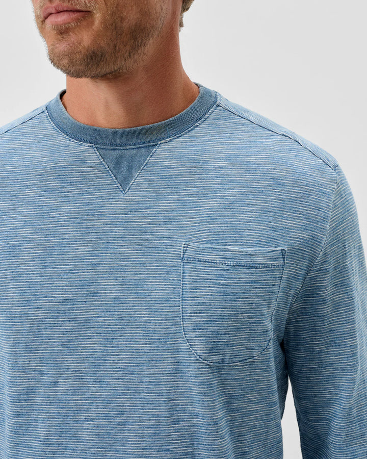 Johnnie-O Spurlin Indigo Jersey Crewneck Long Sleeve T-shirt: Indigo