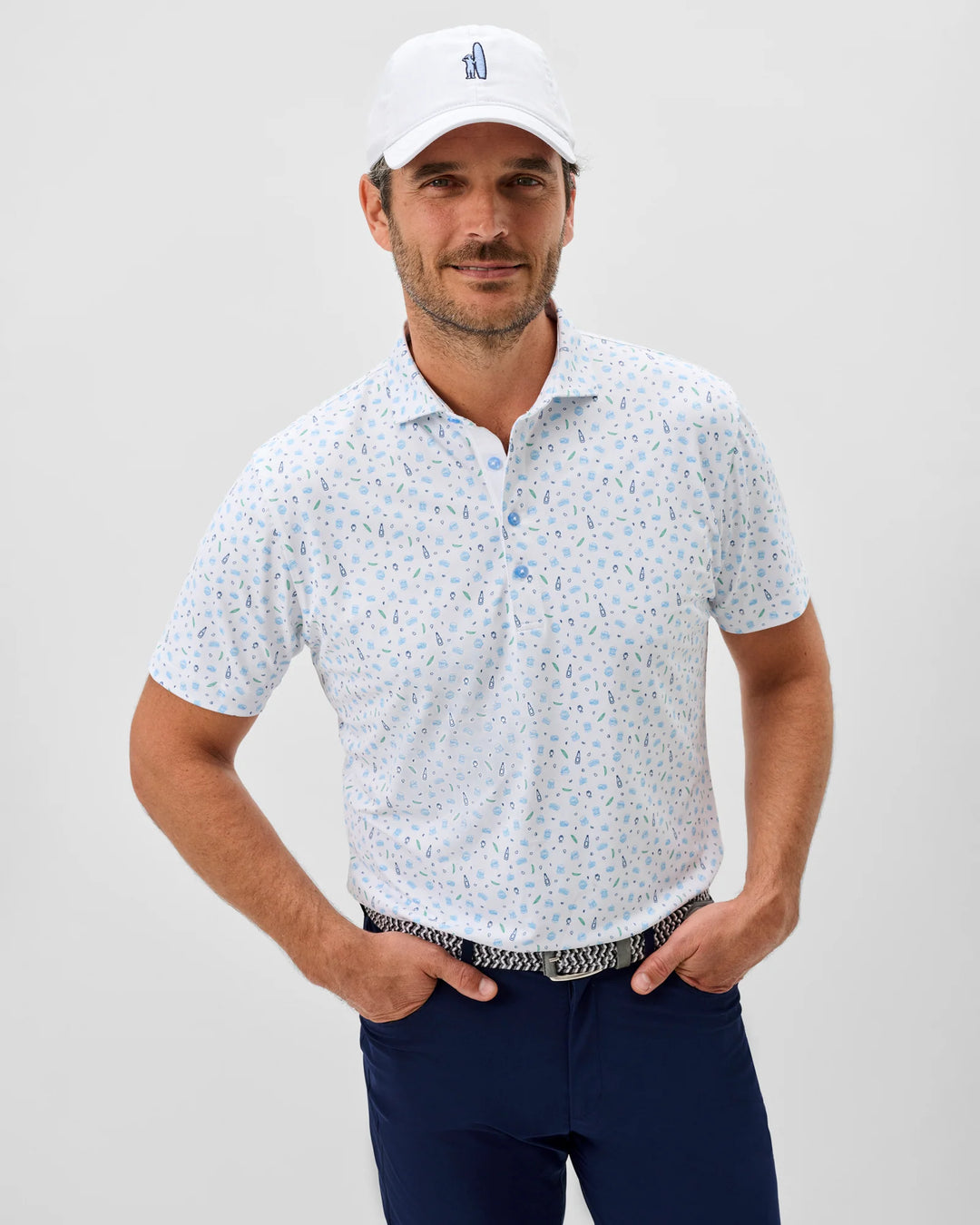 Johnnie-O Performance Mesh Polo - Burgers N Beers: White