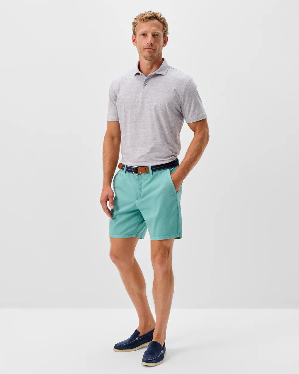 Johnnie-O Nassau 7" Cotton Blend Shorts: Green Grass