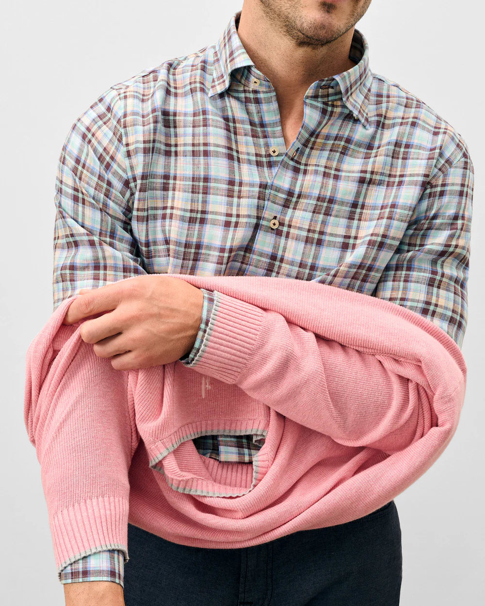 Johnnie-O Hatcher Cotton Blend Crewneck Sweater: Flamingo