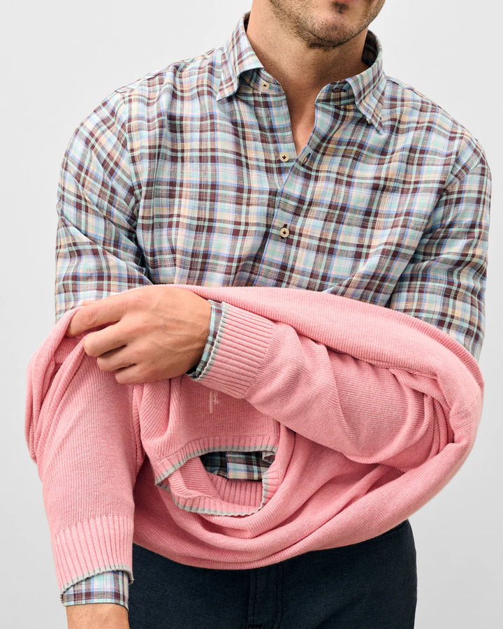 Johnnie-O Hatcher Cotton Blend Crewneck Sweater: Flamingo