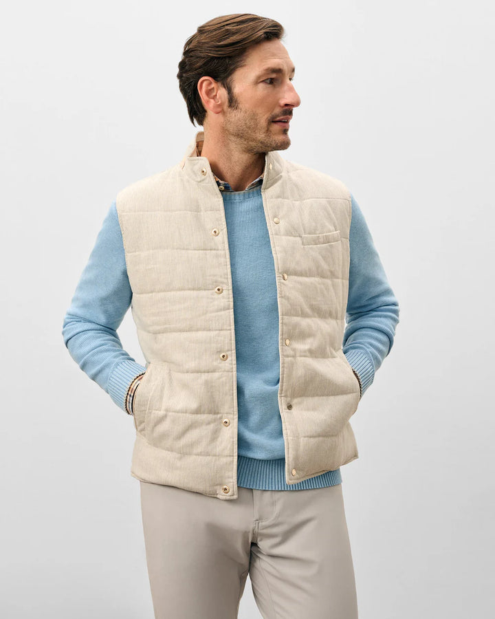 Johnnie-O Sandhills Reversible Snap Front Vest: Stone