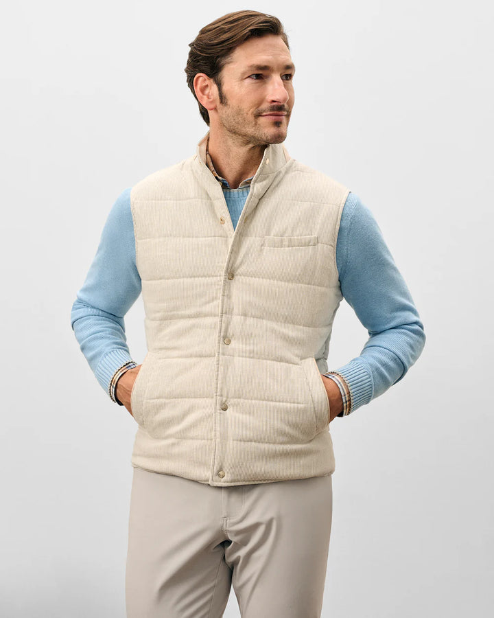 Johnnie-O Sandhills Reversible Snap Front Vest: Stone