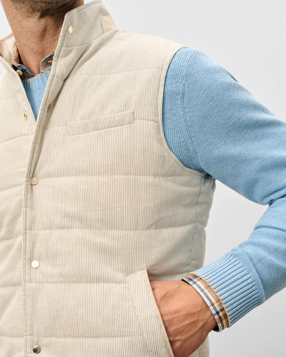 Johnnie-O Sandhills Reversible Snap Front Vest: Stone