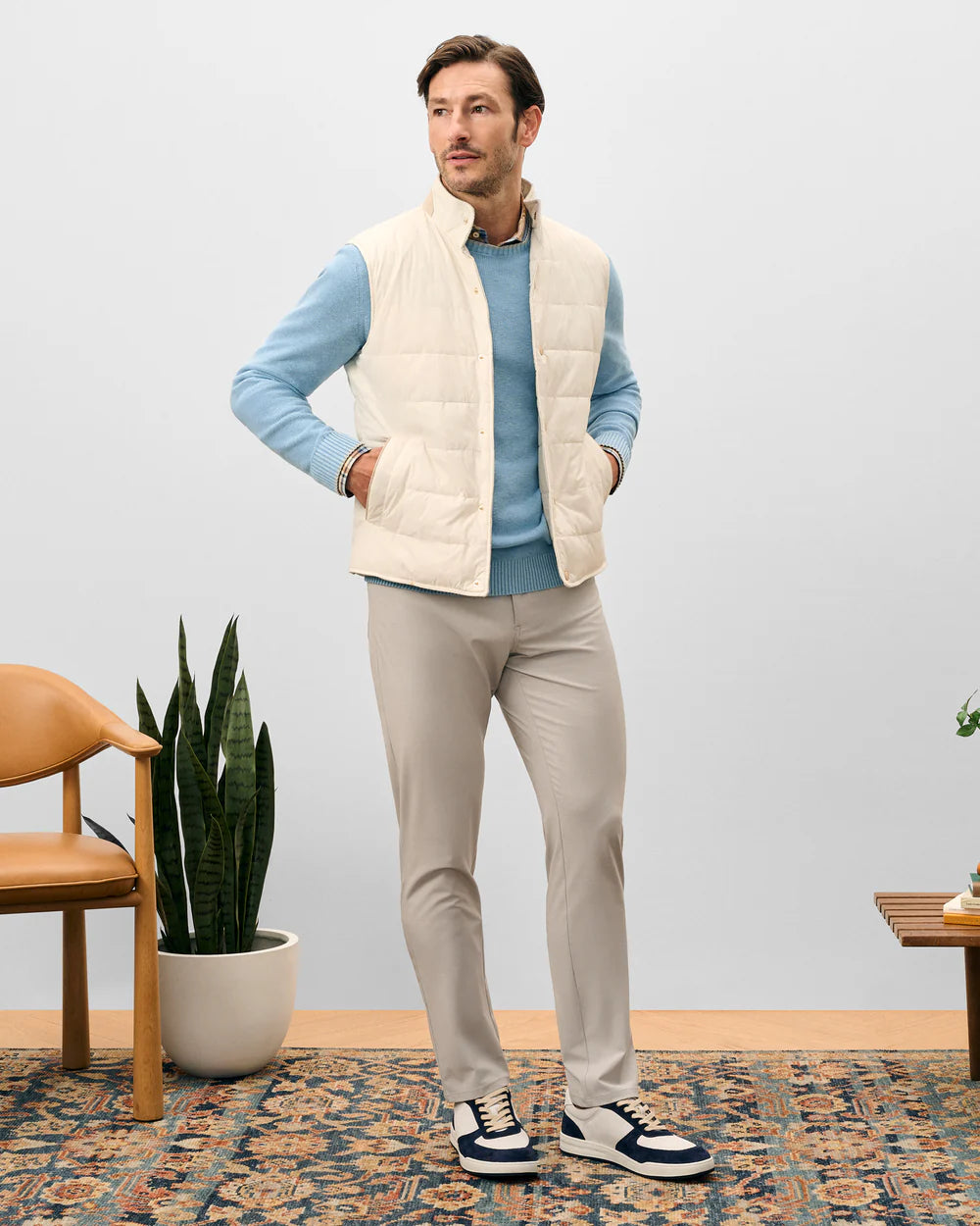Johnnie-O Sandhills Reversible Snap Front Vest: Stone